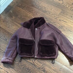 Elle Shearling Jacket in Deep Burgundy